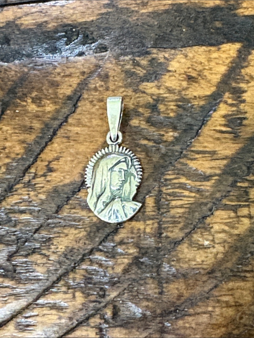 Sterling Religious Madonna Pendant Necklace